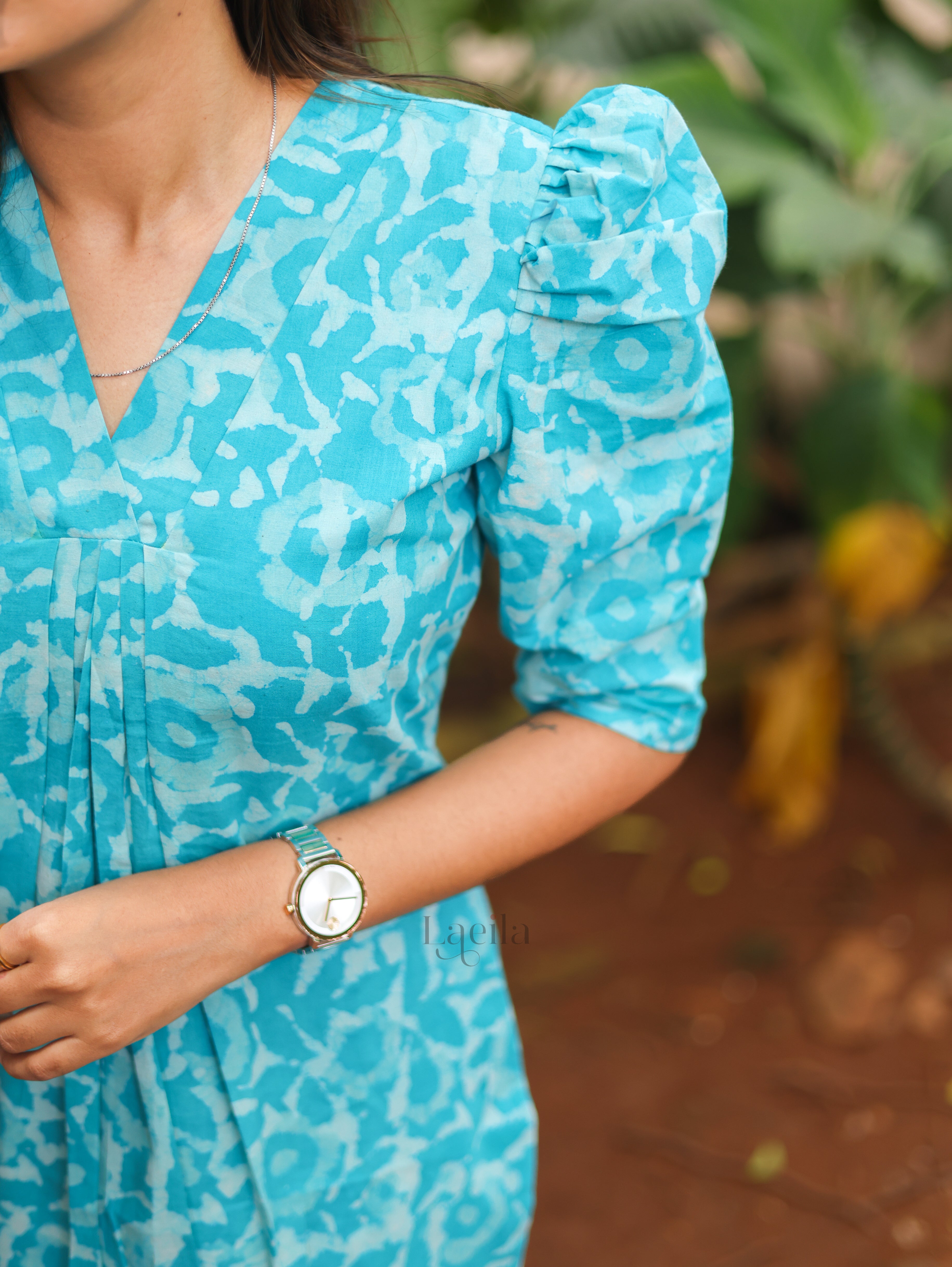 Light Blue cotton printed top and bottom set